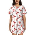 thumbnail image 1 of Uemuo Lobsters And Sea Stars Pattern Women's Short-Sleeved Pajama, Button-Front Loungewear, 2-Piece Summer Sleepwear, Elastic Drawstring Shorts-Large, 1 of 7