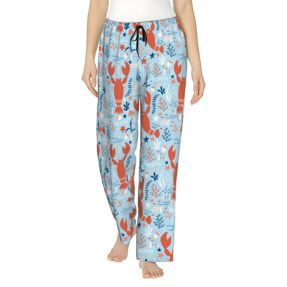 Uemuo Lobsters Pattern Women's Wide Leg Palazzo Lounge Pants with Pockets Light Weight Loose Comfy Casual Pajama Pants-Small