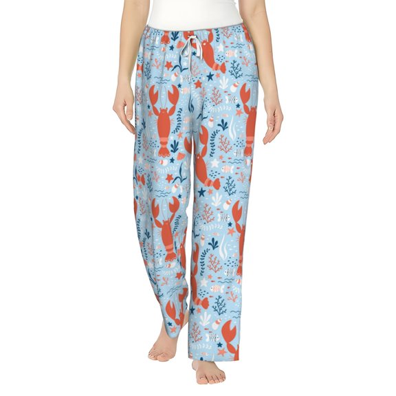 Uemuo Lobsters Pattern Women's Wide Leg Palazzo Lounge Pants with Pockets Light Weight Loose Comfy Casual Pajama Pants-Small