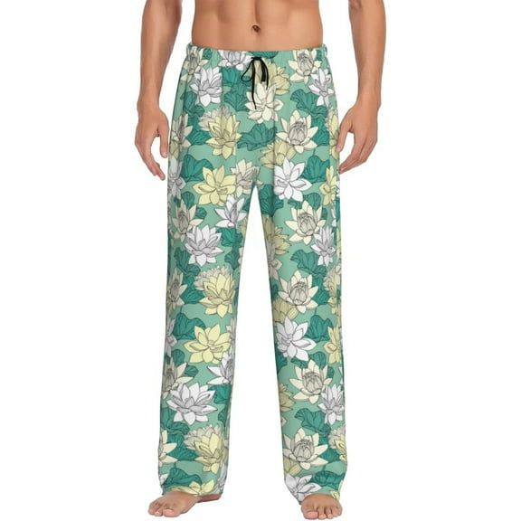 Uemuo Lotus Flower1 Pattern Men's Wide Leg Palazzo Lounge Pants with Pockets Light Weight Loose Comfy Casual Pajama Pants-Medium
