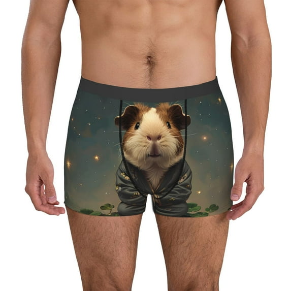 Uemuo Lotus Leaf Starry Sky Guinea Pig Pattern Men's Boxer Briefs,Trunk Anti-Chafing,Comfortable, Durable, and Stylish Underwear-Small