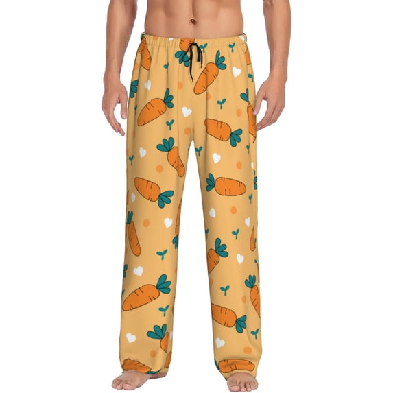 Uemuo Love Carrot Pattern Men's Wide Leg Palazzo Lounge Pants with Pockets Light Weight Loose Comfy Casual Pajama Pants-