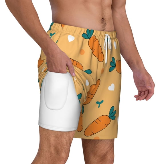 Uemuo Love Carrot Pattern Mens Swim Trunks Quick Dry Board Shorts with Mesh Lining, Stretch Beach Shorts Quick Dry No-Chafing Board Shorts-Small