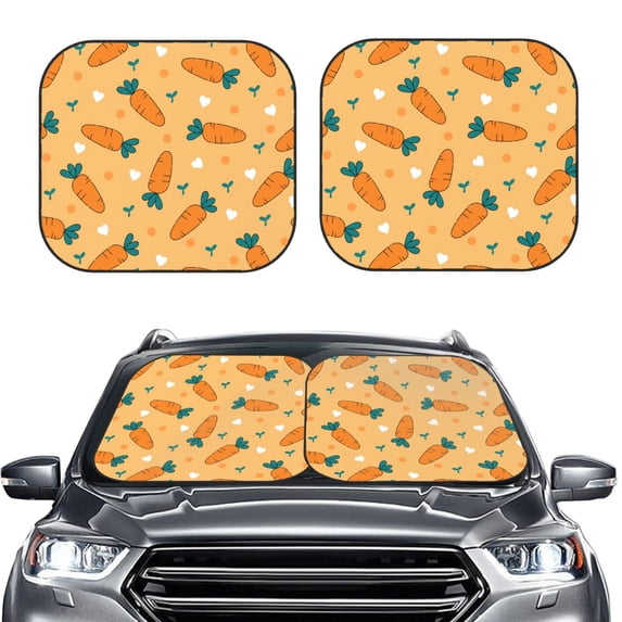 Uemuo Love Carrot Printed 2 PCS Car Windshield Sun Shade, Auto Sun Heat and UV Rays Blocker, Foldable Automotive Front Window Sunshade Protector