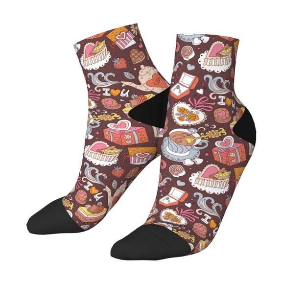 Uemuo Love Heart Printed Crew Socks, Moisture-Wicking Socks, Athletic Socks for Men Breathable Cushion Socks Casual Sport Socks for Running Traveling