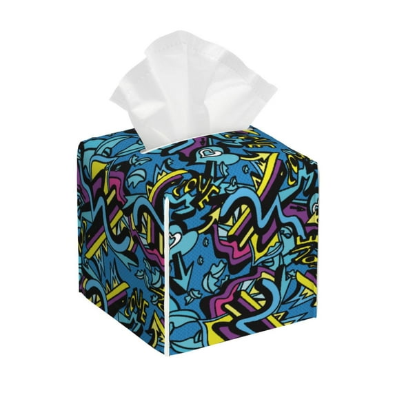 Uemuo Love Music Tissue Box Cover Holder, Square with Bottom Belt - PVC Leather Decorative Organizer for Tabletop, Bathroom, Car, Office