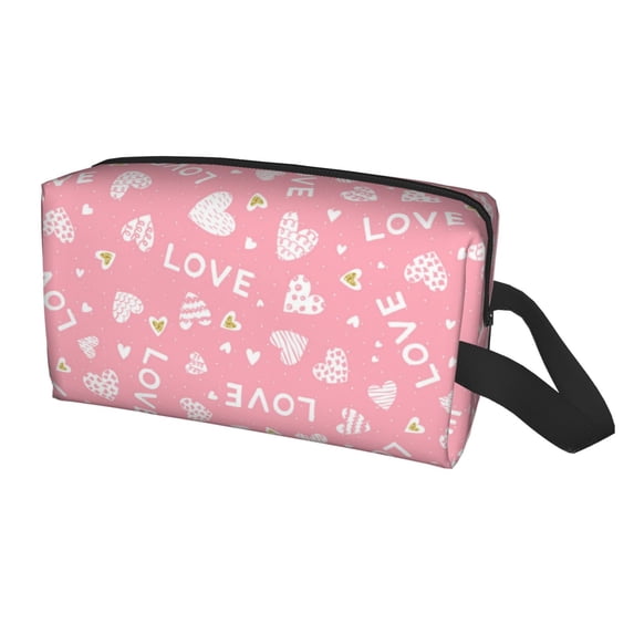 Uemuo Love Pattern Portable Toiletry Bags with Handle, Waterproof travel Make up Bags for Women, Large Capacity Travel Cosmetic Bags