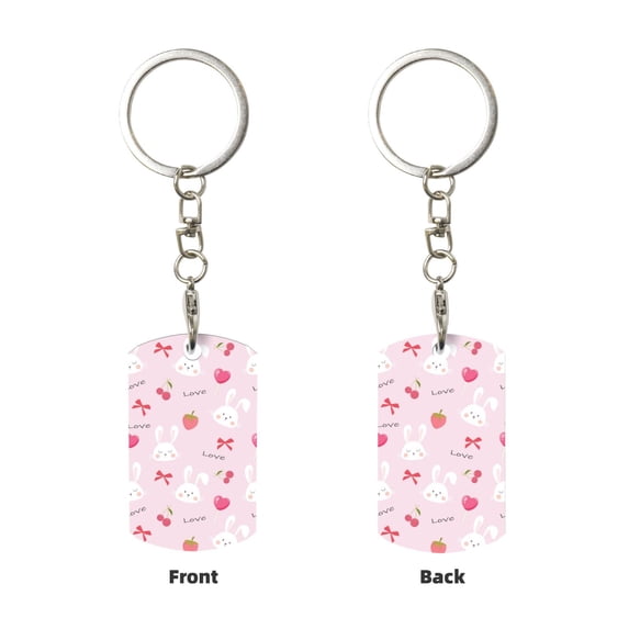 Uemuo Love Rabbit Pattern Rectangular Metal Keychain - Durable, Stylish, and Personalized Key Ring for Men and Women,Engraved Keychain,Gift Slim Sturdy Keychain