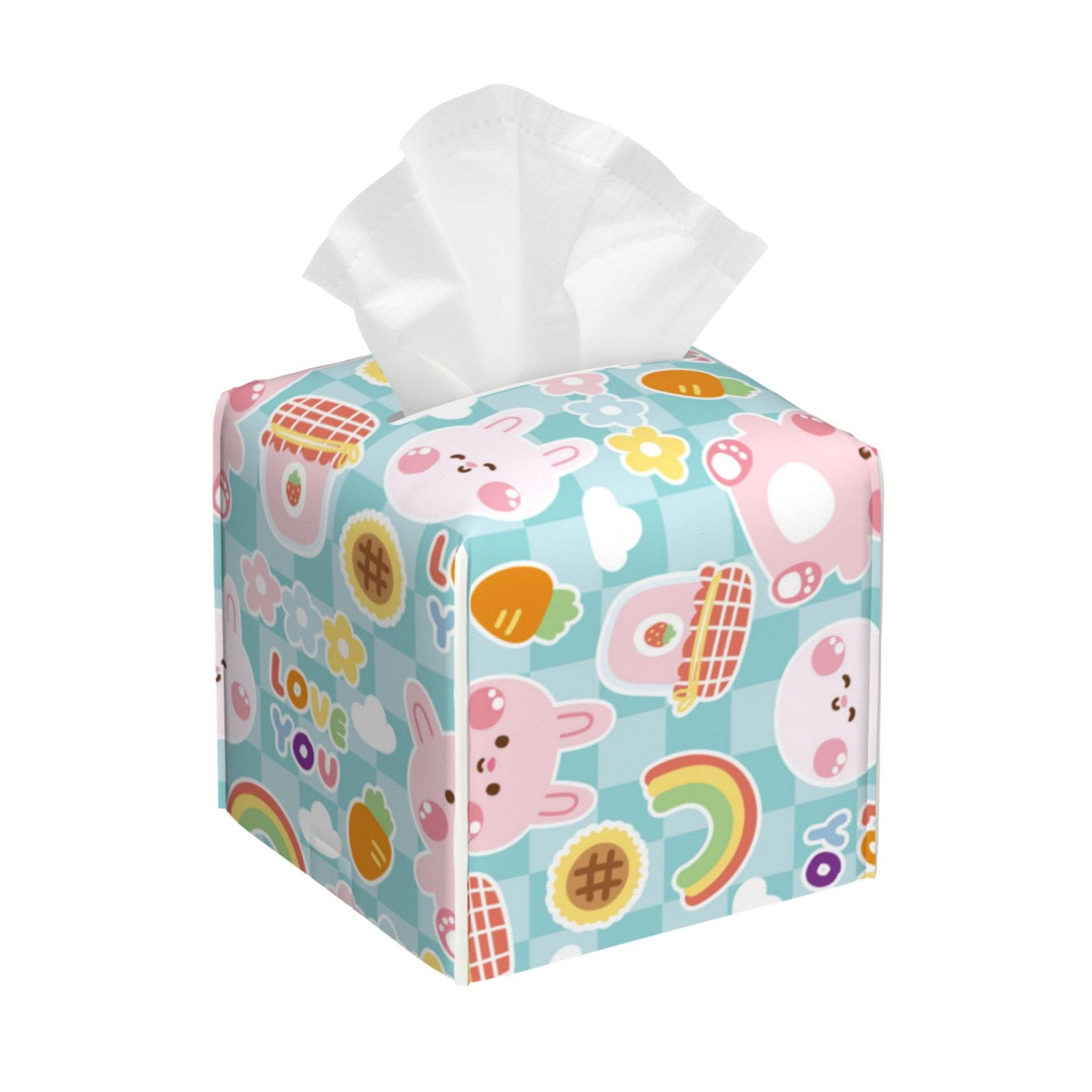 Uemuo Love You Rabbit Tissue Box Cover Holder, Square with Bottom Belt ...