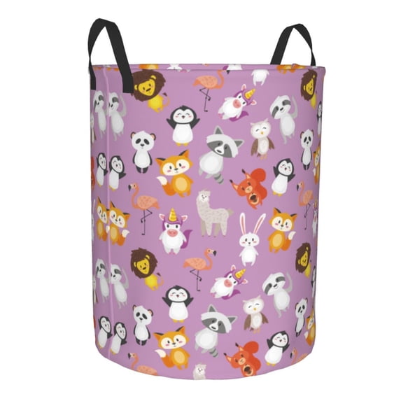 Uemuo Lovely Animals Pattern Circular Laundry Hamper Basket with handles,Collapsible laundry basket,Large capacity laundry hamper,Laundry Organizer-Small