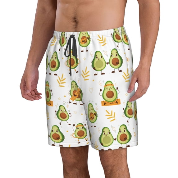 Uemuo Lovely Avocado Pattern Men's Swim Trunks Hawaiian Beach Bathing Suit Swimsuits Beach Quick-Dry Shorts with Pockets-Small