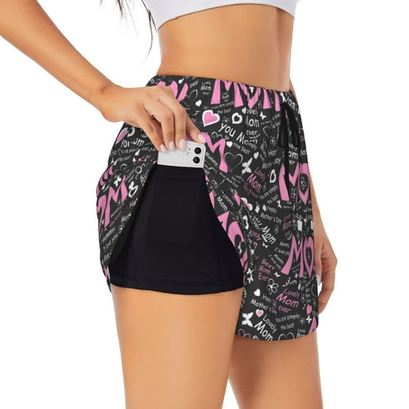 Uemuo Lovely Mom Ever Pattern Women's Athletic Shorts High Waisted Running Shorts with Liner Pockets Gym Elastic Workout Shorts-Small