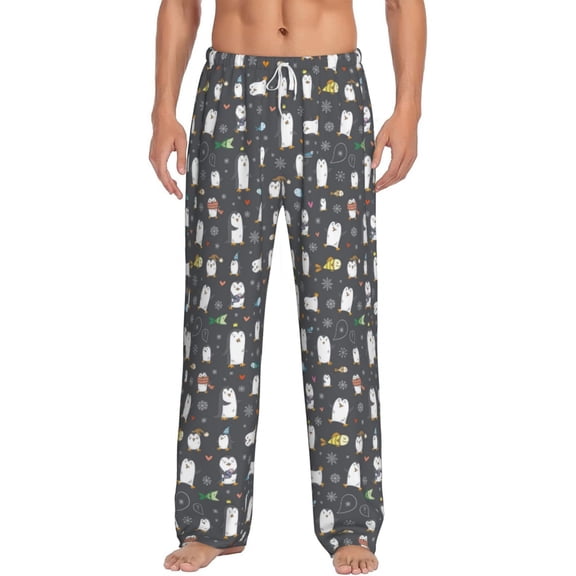 Uemuo Lovely Penguin Pattern Men's Wide Leg Palazzo Lounge Pants with Pockets Light Weight Loose Comfy Casual Pajama Pants-Medium