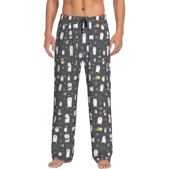 Uemuo Lovely Penguin Pattern Men's Wide Leg Palazzo Lounge Pants with Pockets Light Weight Loose Comfy Casual Pajama Pants-X-Large
