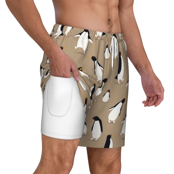 Uemuo Lovely Penguin Pattern Mens Swim Trunks Quick Dry Board Shorts with Mesh Lining, Stretch Beach Shorts Quick Dry No-Chafing Board Shorts-3X-Large