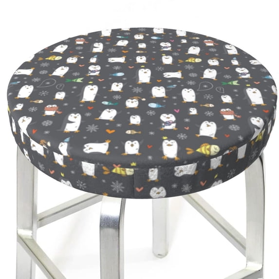 Uemuo Lovely Penguin Pattern Round Bar Stool Seat Covers Washable Stool Cushion Slipcover Elastic Bar Chair Covers-13 inch