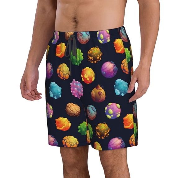Uemuo Lovely Planet Pattern Men's Swim Trunks Hawaiian Beach Bathing Suit Swimsuits Beach Quick-Dry Shorts with Pockets-