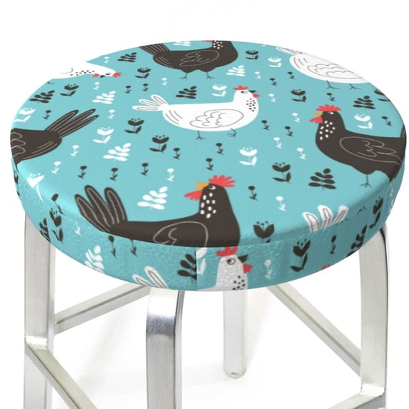 Uemuo Lovely Roosters Pattern Round Bar Stool Seat Covers Washable Stool Cushion Slipcover Elastic Bar Chair Covers-12 inch