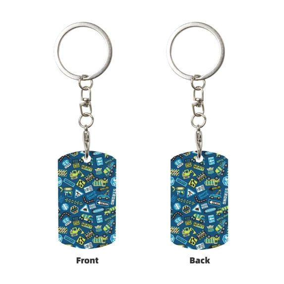 Uemuo Machinery Road Construction Pattern Rectangular Metal Keychain - Durable, Stylish, and Personalized Key Ring for Men and Women,Engraved Keychain,Gift Slim Sturdy Keychain