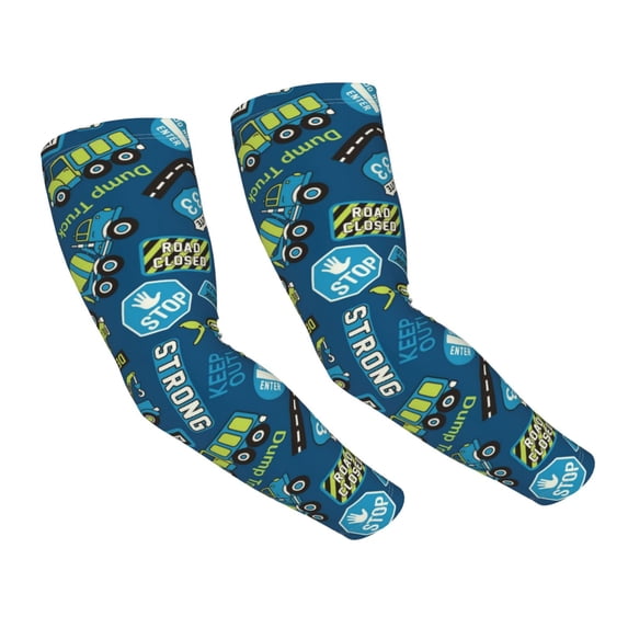 Uemuo Machinery Road Construction Printed Arm Sleeves, Cooling UV Sun Protection Sports Compression for Men/Women