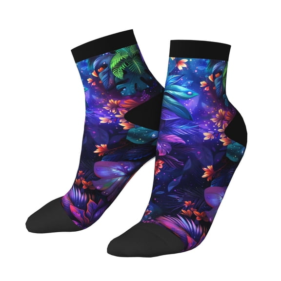Uemuo Magic Colorful Forest Leaves Printed Crew Socks, Moisture-Wicking Socks, Athletic Socks for Men Breathable Cushion Socks Casual Sport Socks for Running Traveling