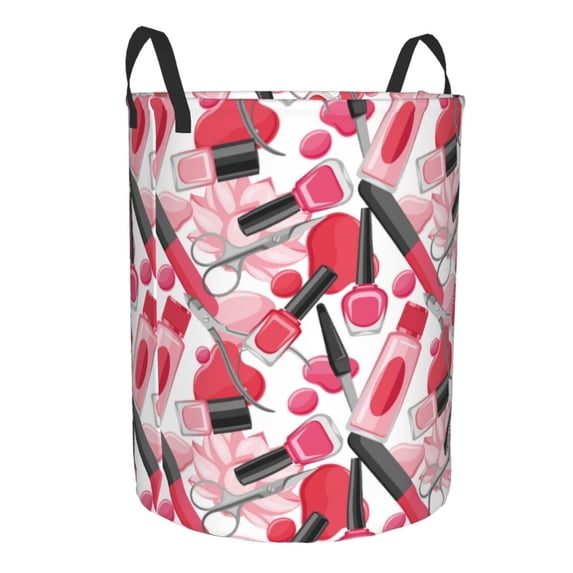 Uemuo Makeup Pattern Circular Laundry Hamper Basket with handles,Collapsible laundry basket,Large capacity laundry hamper,Laundry Organizer-Medium