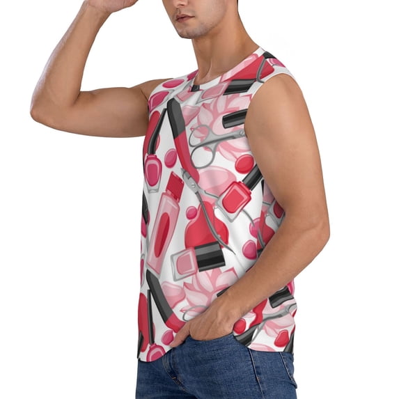 Uemuo Makeup Pattern Men's Sleeveless T-Shirt,Muscle Athletic Tank Top, Moisture-wicking Quick-dry Breathable Classic Tee Top for Gym Run Outdoor Sports-X-Large