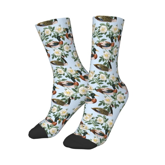 Uemuo Mallard Ducks And Roses Printed Kids Boys Socks Seamless Crew Socks Crazy Funny Athletic Sport Socks for Children