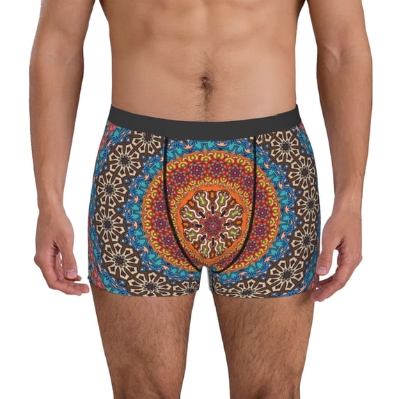 Uemuo Mandala Pattern Men's Boxer Briefs,Trunk Anti-Chafing,Comfortable, Durable, and Stylish Underwear-Small