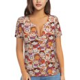 thumbnail image 1 of Uemuo Maneki-Neko Cats Drawing Women's Deep V-Neck Low Cut Tops - Casual Loose Fit with Stainless Steel Loop, Soft, Breathable, Perfect for Office, Travel, and Daily Wear-X-Large, 1 of 5