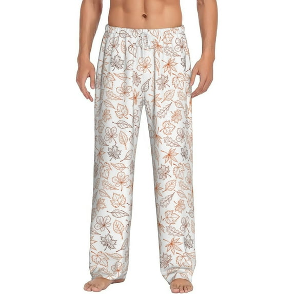 Uemuo Maple Leaves Pattern Men's Wide Leg Palazzo Lounge Pants with Pockets Light Weight Loose Comfy Casual Pajama Pants-XX-Large