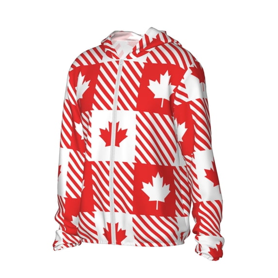 Uemuo Maple Leaves1 Pattern Women's Full Zip UPF 50+ Sun Protection Hoodie Jacket Long Sleeve Sun Shirt Hiking Outdoor Performance with Pockets-