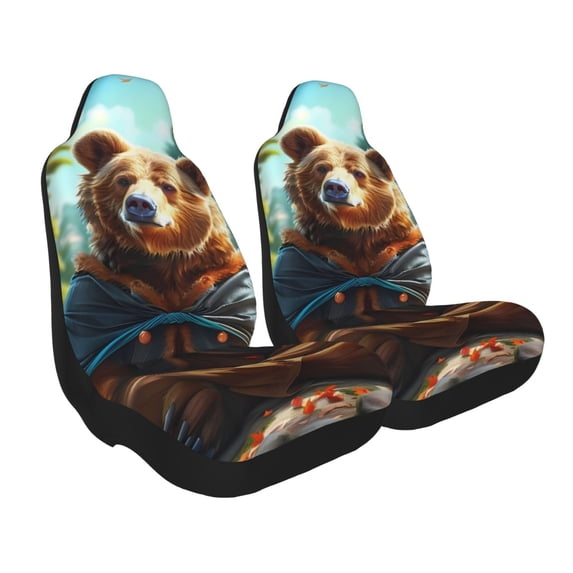 Uemuo Maple Meditating Bear Pattern Car Seat Covers for Front Seats Waterproof Seat Covers for Cars, Universal Auto Front Seats Protector Fits for Car-1