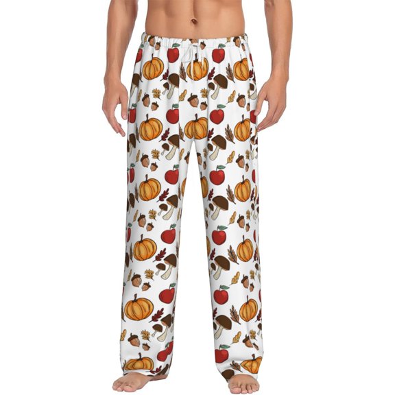 Uemuo Maple leaf nut Mushroom Pattern Men's Wide Leg Palazzo Lounge Pants with Pockets Light Weight Loose Comfy Casual Pajama Pants-Small