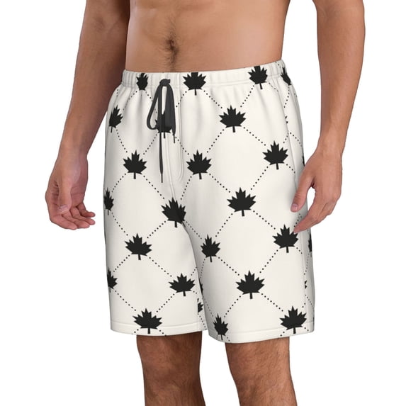 Uemuo Maple plaid Pattern Men's Swim Trunks Hawaiian Beach Bathing Suit Swimsuits Beach Quick-Dry Shorts with Pockets-Small