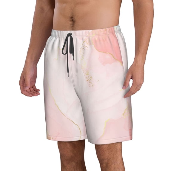 Uemuo Marble Pattern Men's Swim Trunks Hawaiian Beach Bathing Suit Swimsuits Beach Quick-Dry Shorts with Pockets-Large