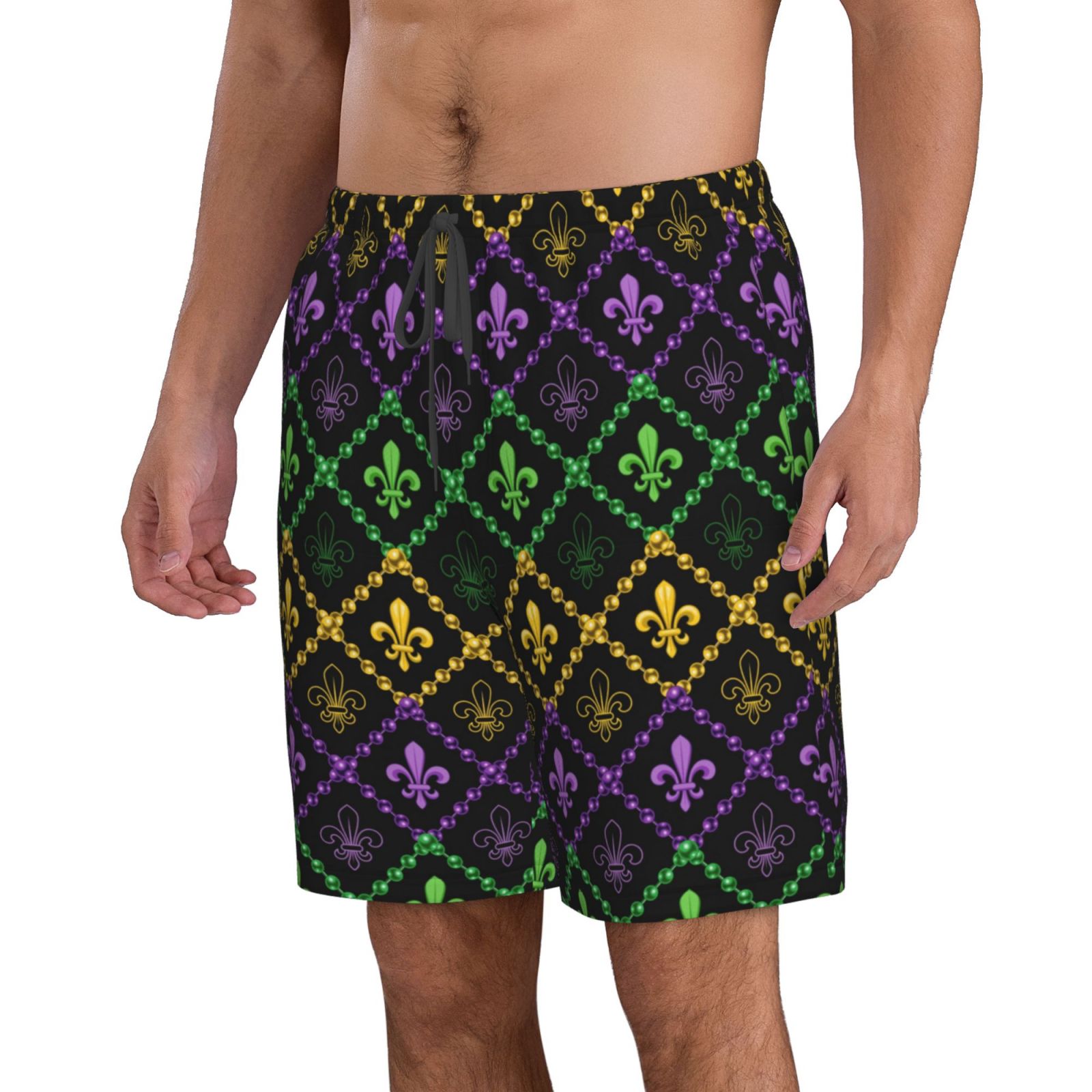 Uemuo Mardi Gra Geometric Pattern Men's Swim Trunks Hawaiian Beach ...