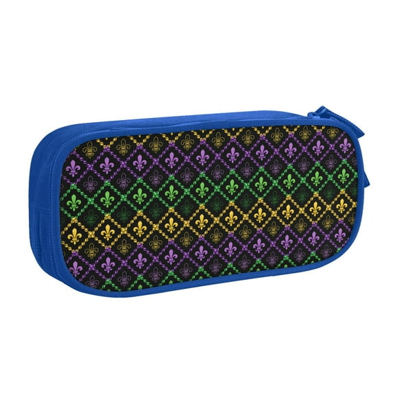 Uemuo Mardi Gra Geometric Printed Pencil Pen Case, Portable Pencil Pouch with Zipper, Compact Stationery Bag Makeup Bag, Pencil Bag for Home Office