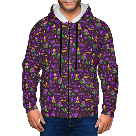 Uemuo Mardi Gra2 for Men's Fashion Full-zip Hoodies & Sweatshirts with Kangaroo Pocket, Zip-up Hooded Sweatshirt, Moisture Wicking & Breathable-XX-Large