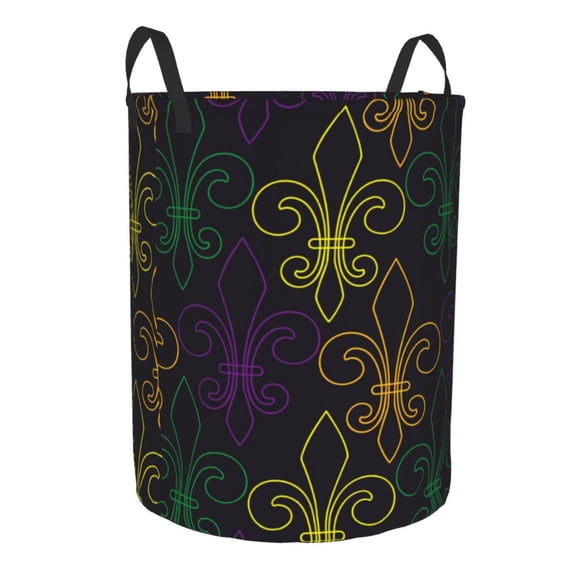 Uemuo Mardi Gras Carnival Pattern Circular Laundry Hamper Basket with handles,Collapsible laundry basket,Large capacity laundry hamper,Laundry Organizer-Medium