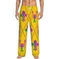 thumbnail image 1 of Uemuo Mardi Gras Crayfish and Fleur de lis Pattern Men's Wide Leg Palazzo Lounge Pants with Pockets Light Weight Loose Comfy Casual Pajama Pants-Small, 1 of 9