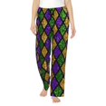 thumbnail image 1 of Uemuo Mardi Gras Shiny Green Purple Pattern Women's Wide Leg Palazzo Lounge Pants with Pockets Light Weight Loose Comfy Casual Pajama Pants-, 1 of 9