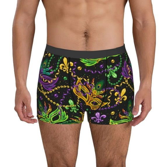 Uemuo Mardi Gras Surface Pattern Men's Boxer Briefs,Trunk Anti-Chafing,Comfortable, Durable, and Stylish Underwear-Large