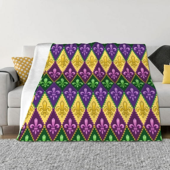 Uemuo Mardi Gras4 Printed Throw Blanket for Couch, Fluffy Fuzzy Blankets for Bed, Sofa, Cozy Flannel Faux Fur Blanket-