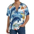 thumbnail image 1 of Uemuo Marine Animals Pattern Cotton Linen Short Sleeve Shirts,Casual Lightweight Button Down Shirts,Vacation Beach Summer Tops-, 1 of 7