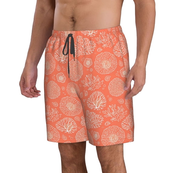 Uemuo The Marine Theme With Beautiful Corals Pattern Men's Swim Trunks Hawaiian Beach Bathing Suit Swimsuits Beach Quick-Dry Shorts with Pockets-XX-Large