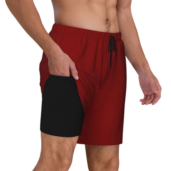 Uemuo Maroon Pattern Mens Swim Trunks Quick Dry Board Shorts with Mesh Lining, Stretch Beach Shorts Quick Dry No-Chafing Board Shorts-