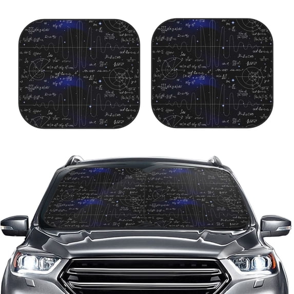 Uemuo Mathematica Science Printed 2 PCS Car Windshield Sun Shade, Auto Sun Heat and UV Rays Blocker, Foldable Automotive Front Window Sunshade Protector