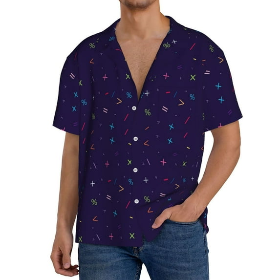 Uemuo Mathematical Symbols Pattern Cotton Linen Short Sleeve Shirts,Casual Lightweight Button Down Shirts,Vacation Beach Summer Tops-4X-Large