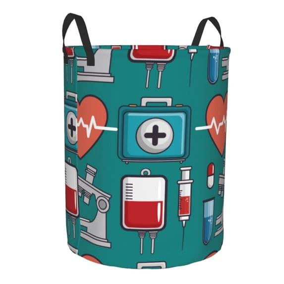 Uemuo Medical Elements Pattern Circular Laundry Hamper Basket with handles,Collapsible laundry basket,Large capacity laundry hamper,Laundry Organizer-Small
